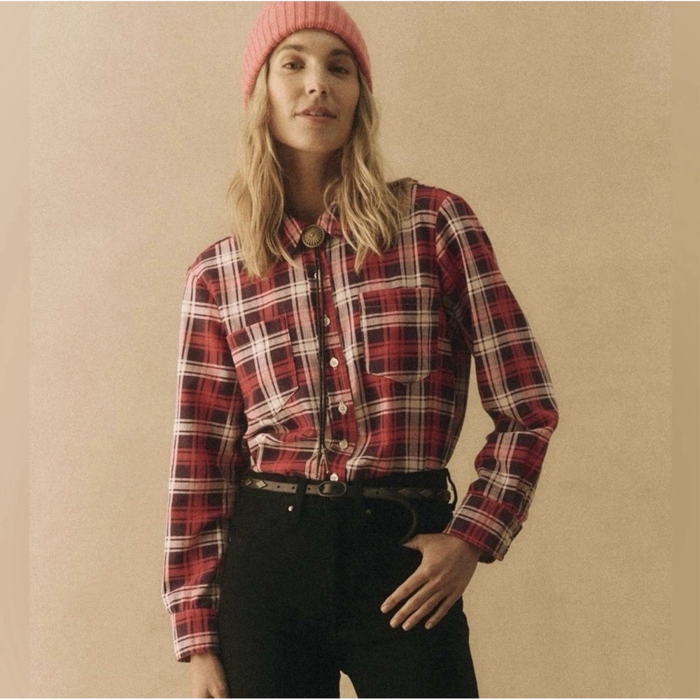 The Great Scouting Shirt Plaid Top Button Up Flannel Fuchsia Plaid Sz 1 US Sz S